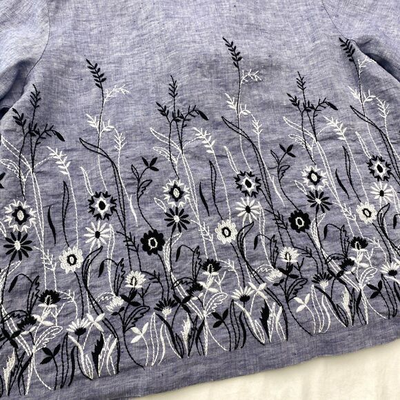 Coldwater Creek Linen Blazer Jacket Petite Large Embroidered Floral Pockets - Picture 4 of 13